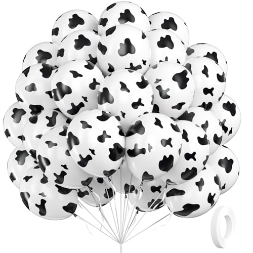 60pcs Cow Print Balloons, Latex Cow Balloons for Farm Cowboy Cowgirl Rodeo Western Baby Shower Birthday Party Decorations - color: Cow Print