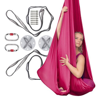 AyuHome Aerial Silks Kit for Home - Premium Yoga Swing for Adults with 660 lbs Capacity - Versatile Aerial Yoga Hammock for Gymnastics Training - color: Aerial silk - Wine Red - New