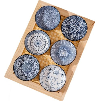 6 Pack 3 oz Small Soy Sauce Dish Ceramic Dipping Sauce Bowls | Japanese Style/Cute/Mini Dipping Bowls for Sushi,Side Dish,Ketchup,Dips,Condiment,Snack/BBQ Party/Stackable - color: cyan blue