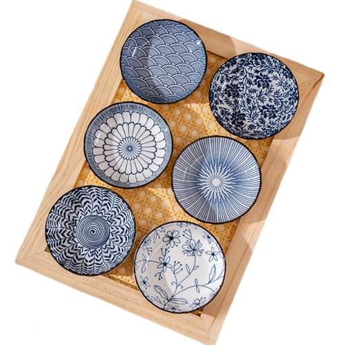 6 Pack 3 oz Small Soy Sauce Dish Ceramic Dipping Sauce Bowls | Japanese Style/Cute/Mini Dipping Bowls for Sushi,Side Dish,Ketchup,Dips,Condiment,Snack/BBQ Party/Stackable - color: cyan blue