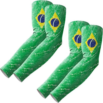 ROXUN Arm Sleeves, Cooling UV Sun Protection Sports Compression for Men/Women - color: 2 Pairs Brazil Flag