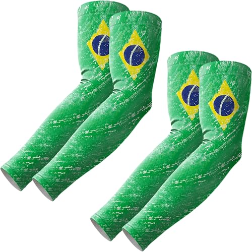 ROXUN Arm Sleeves, Cooling UV Sun Protection Sports Compression for Men/Women - color: 2 Pairs Brazil Flag