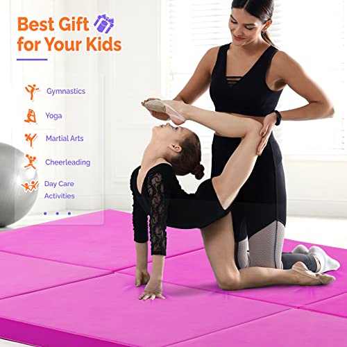 Matladin 8' Folding Gymnastics Gym Exercise Aerobics Mat, 8ft x 2ft x 2in PU Leather Tumbling Mats with Hook & Loop Fastener for Stretching Yoga Cheerleading Martial Arts - color: 'Purple
