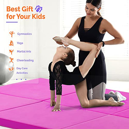 Matladin 8' Folding Gymnastics Gym Exercise Aerobics Mat, 8ft x 2ft x 2in PU Leather Tumbling Mats with Hook & Loop Fastener for Stretching Yoga Cheerleading Martial Arts - color: 'Purple