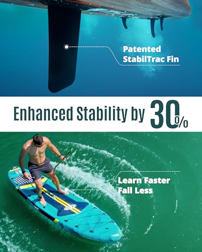 ZLX 11'6"x35" Ultra Wide Inflatable Stand Up Paddle Board | Stable Non-Slip Deck Pad, Unique Fin System, Premium SUP Accessories & Backpack - Upgraded Pump for Adults, All Skill Levels - color: Light Blue