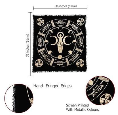 Indian Consigners Moon Phases Triple Moon Altar Cloth Celestical Tarot Deck Alter Tablecloth Sacred Place Moon Faces New Moon to Full Moon Cycle - color: Black-gold, size: 36" x 36" (Square)