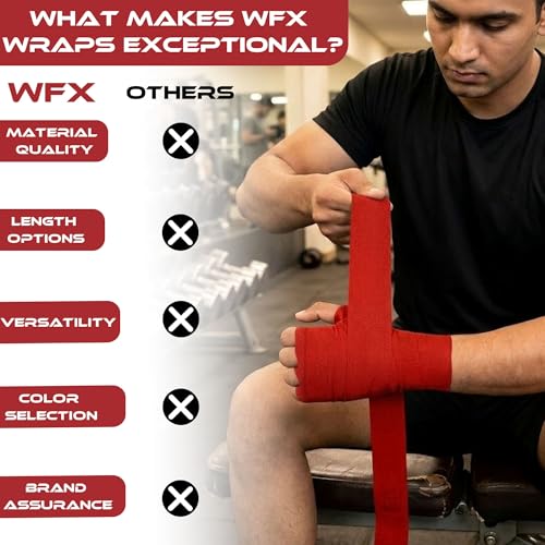 WFX Boxing Hand Wraps 3.5 4.5 Meter Martial Arts Bandages Inner Gloves Wrist Support Straps Punching Under Hand Knuckles Heavy Elasticated Training Bag Mitts Muay Thai - color: Red, size: 4.5 M