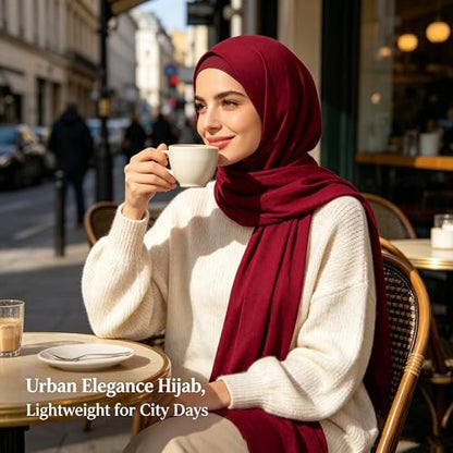Jersey Hijab Scarf for Women,Lightweight Muslim Turban Head Scarf Modal Feel Hijab Coverings for Prayer with Clip - color: Dark Red