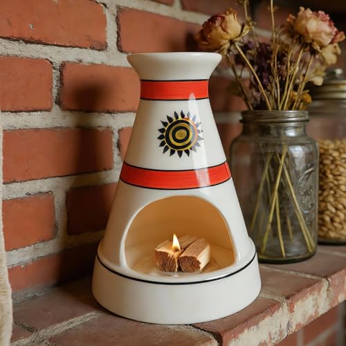 MOUGIGI Handcrafted Sun Totem Ceramic palo santo sticks holder with - Tent-Shape Mini chiminea for Sage, Incense Cones & Smudging Rituals -Thoughtful Gifts for Yoga, Meditation, Ash, Zen, Aromatherapy - color: Pulse Thread Palo