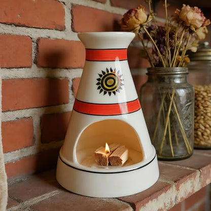 MOUGIGI Handcrafted Sun Totem Ceramic palo santo sticks holder with - Tent-Shape Mini chiminea for Sage, Incense Cones & Smudging Rituals -Thoughtful Gifts for Yoga, Meditation, Ash, Zen, Aromatherapy - color: Pulse Thread Palo