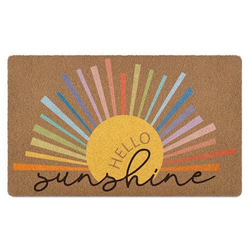 Hello Sunshine Door Mat, Boho Spring Summer Welcome Mat, Sun Sunrise Sunset Coir Door Mats Outdoor Indoor Outside Entrance, Colorful Hello Sunshine Classroom Nursery Decor Doormats 17X29 Inch - color: Sunshine, size: Coir