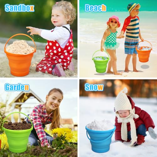 Collapsible Bucket Sandbox Kit Toys for Kids, Foldable Bucket Multi Purpose Sand Pail for Garden Planting Washing Camping Fishing, Beach Essential Travel Toys Summer Activity, Easter Egg Bucket Gift - color: Orange