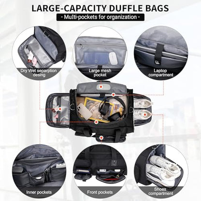 WITZMAN Travel Duffel Bags for Men Large Carry On Weekender Overnight Bag 3 in 1 Backpack with Shoe Compartment （B693 Black） - color: Black