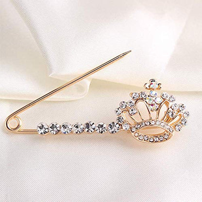 Crystal Pearl Flower Brooches Pins Fashion Beautiful Created Rhinestone Floral Brooch Good Idea for Party Dance Wedding Banquet for Elegant Women Girl - color: Crown Safety pin
