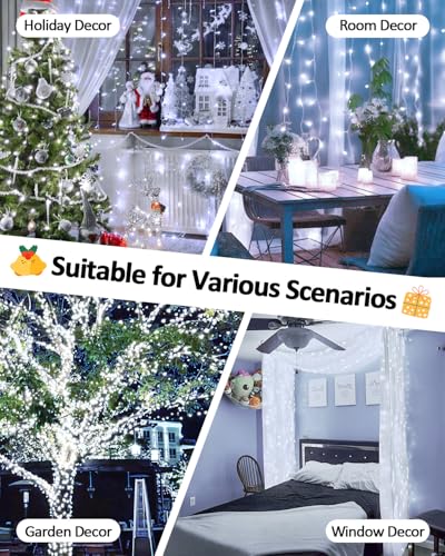 2 Pack 200 LED Battery Operated String Lights, Twinkle Lights Cool White - color: Cool White, size: 2PK(100LED)
