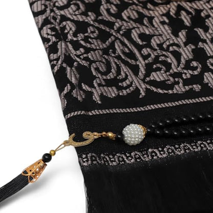 FURKAN Muslim Prayer Rug & Beads Set with Stylish Cylinder Gift Box Janamaz Sajadah Prayer Mat Perfect Islamic Spiritual Gift for Ramadan Islamic, Cylinder Gift Box - Model 2 - Black - color: Black