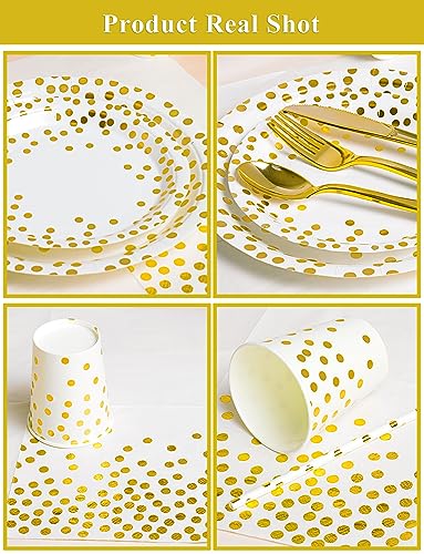 Nkaiso 141Pcs White Gold Paper Plates and Napkins Party Supplies for20 - color: White Gold