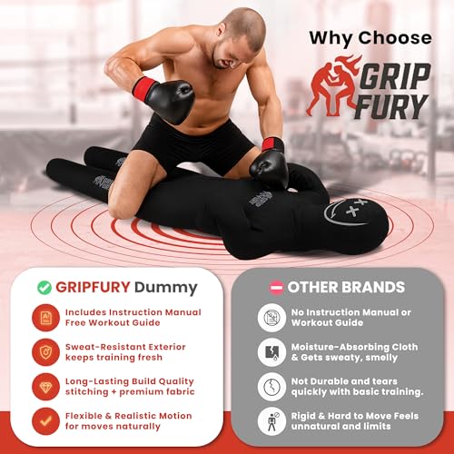 Unfilled 6ft Wrestling Dummy for Adults – Grappling Dummy for Jiu Jitsu, MMA & Striking – Heavy-Duty Punching Dummy for Training, Throws & Takedowns