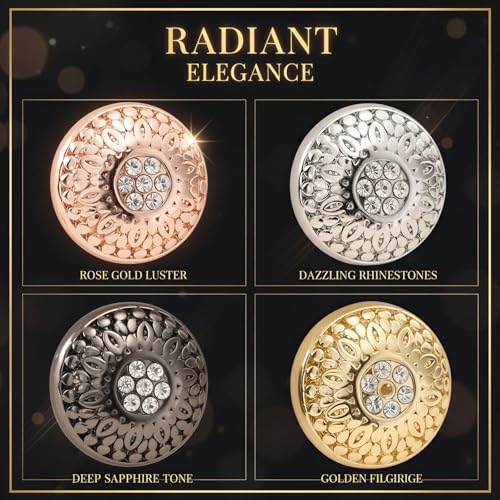 4 Pcs Rhinestone Metal Grip Hijab Pins, Scarf Metal Grip Fasteners in Gold, Silver, Rose Gold, and Black, Alloy Decorative Brooches, No-Snag Fabric Fasteners for Scarves, Shawls, Head Covering