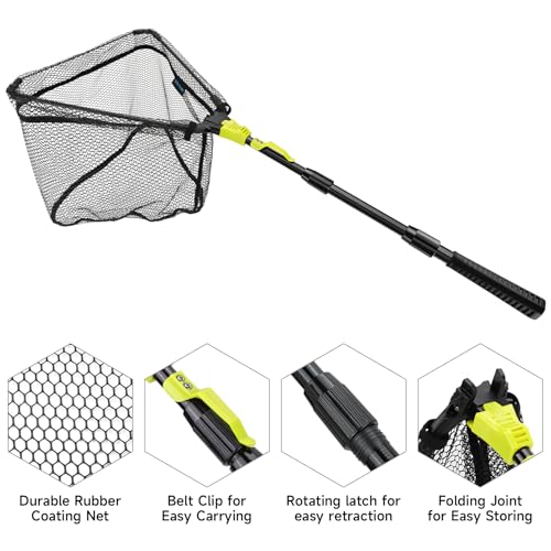 SANLIKE Foldable Fishing Landing Net, Telescopic Aluminum Pole Fishing Net | Fast folding fishing landing net for easy carrying,soft mesh safeguards fish during freshwater lake, river and pond shore - size: 98 inch