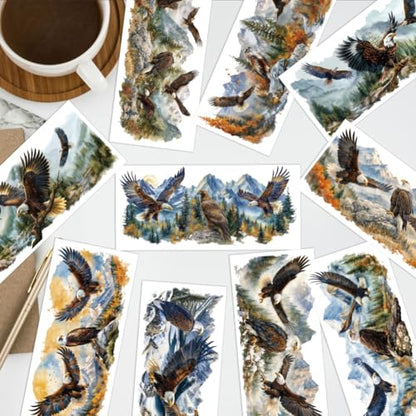 arricraft 10 Sheets Animal Theme UV DTF Cup Wrap for 16OZ Glass, Eagle Landscape Painting Rub on Decals PVC Transfer Stickers for DIY Cups Window Home Printing Decoration 24x11cm/9.4x4.3inch - style: Eagle Landscape Painting Theme