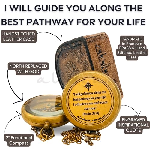 Divine Path Engraved Compass - I Will Guide You - Psalm 32:8" Quote | Inspirational Gifts for Men Women, Uplifting Spiritual Heavenly Faith Gift Boys Girls - style: Divine Path
