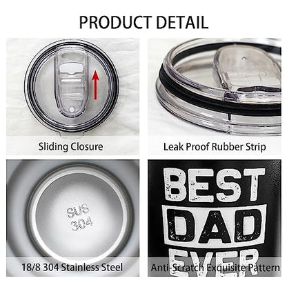 Dad Gifts for Men BEST DAD EVER Tumbler 30 Oz Stainless Steel Insulated Cup Tumbler Coffee Mug with Lid and Straw Mens Father's Day, Christmas and Birthday Gifts Idea - color: DAD-Best-01