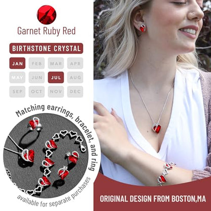 Leafael Gift Necklaces for Women, Infinity Love Birthstone Heart Crystal Pendant, Birthday Anniversary Jewelry for Wife, Mom, and Her, Silver Plated, 18" + 2" Adjustable Chain - color: 01-January & July-Siam Ruby Red