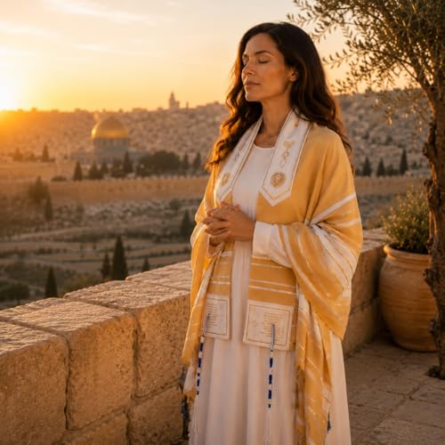 The Holy Promise Messianic Prayer Shawl-72 x22 Christian Tallit with Biblical Verses-Includes Carrying Bag - color: Gold/Beige