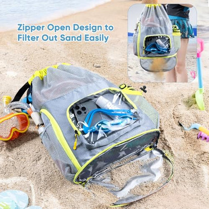 Mesh Drawstring Backpack with Shoe Compartment, Sandproof Beach Swim Bag with Wet Pocket, Pool Gym Shower Bag for Travel Summer Camp - color: Grey, style: Style a