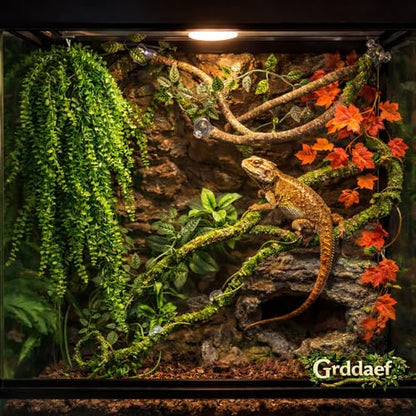 Grddaef Reptile Vines Plants for Terrarium, Flexible Vines Jungle Climbing Branch with Leaves Tank Decor for Snakes Bearded Dragons Geckos Hermit Crabs Lizards Chameleons