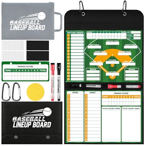 Magnetic Baseball Lineup Board for Coaches, Baseball Coaching Accessories Clipboard with Magnetic Player Markers, Portable Baseball & Softball Lineup Board for Dugout, Reusable Baseball Clipboard