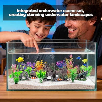 CousDUoBe 14 Pcs Aquarium Decorations Large Kit，Castle Fish Tank Bubbler Decorations，Starfish Barrel, Resin Cave Rock,Resin Material Sunken Ship,Aquarium Plants Large Fish Bowl Ornaments