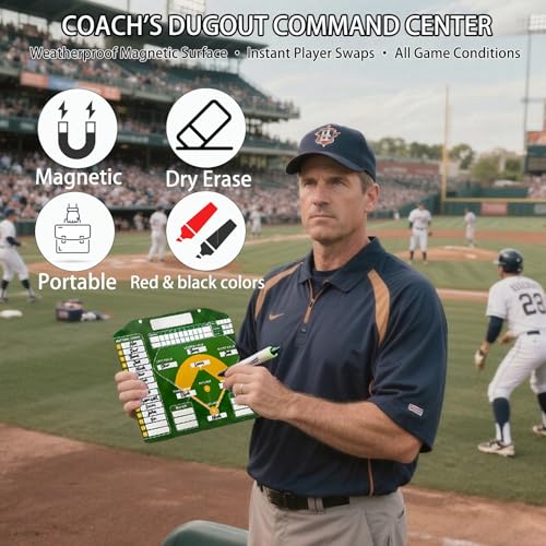Magnetic Baseball Lineup Board for Coaches - Professional Dugout Clipboard with Dry Erase Whiteboard, 30 Magnets, 12 Tokens & Carry Case | Coaching Accessories for Baseball/Softball - style: With a handbag
