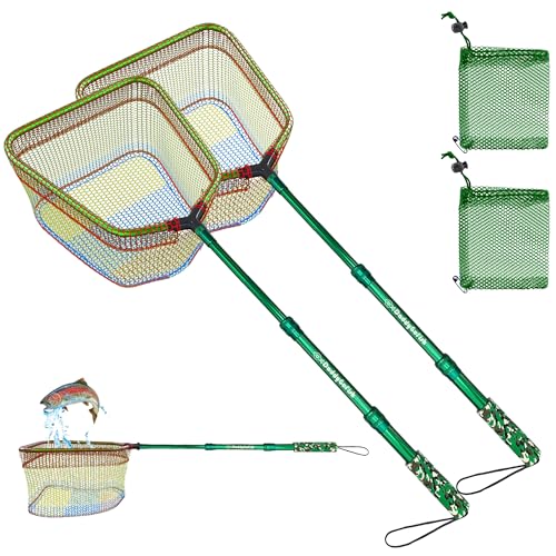 Kids Fishing Net - Extendable Telescopic Landing Net for Boy Girl Children Catching Small Fish Crab Shrimp Minnow Dragonfly Beach Pier Lake River Ocean - color: Style2 2 Pack (Green + Green)