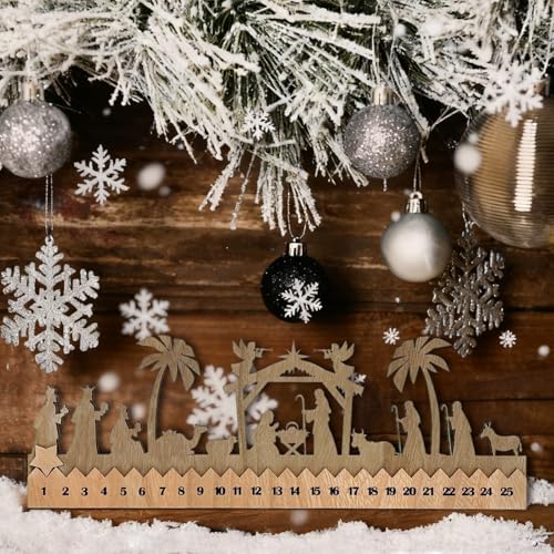 Cinrobiye Countdown to Christmas Wooden Nativity Advent Calendar,2025 Countdown Advent Calendar Christian Religious Xmas Decorations for Door Table Wall Mantel Holiday Farmhouse Decor (Nativity)
