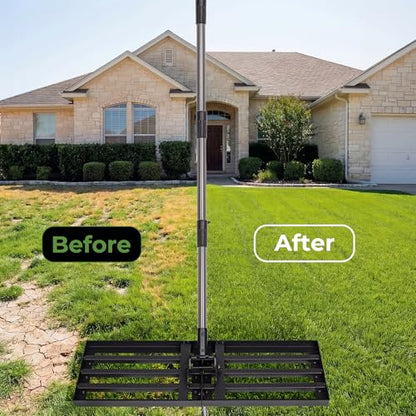 Walensee Foldable Split Lawn Leveling Rake, 30"x10" Heavy Duty Lawn Leveler Tool with 6.5FT Steel Handle, Levelawn Landscape Rake for Topdressing, Soil, Sand, Dirt, Backyard, Garden - size: 6.5FT 30"x10"