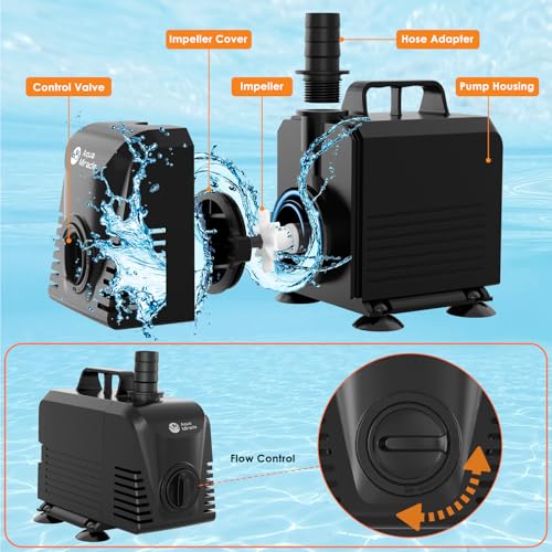 AquaMiracle Submersible Water Pump Aquarium Water Pump with Flow Control, Pond Pump Fountain Pump for Pond, Fountain, Waterfall, Statuary, Water feature, Hydroponics (550GPH, 35W) - size: 550GPH, 35W