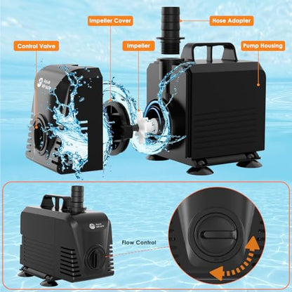 AquaMiracle Submersible Water Pump Aquarium Water Pump with Flow Control, Pond Pump Fountain Pump for Pond, Fountain, Waterfall, Statuary, Water feature, Hydroponics (550GPH, 35W) - size: 550GPH, 35W