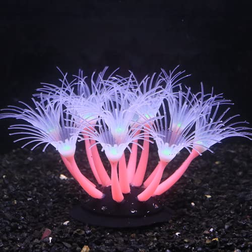 Glow-in-the-Dark Silicone Aquarium Flower(Pink, Sunflower) | Glow-in-dark silicone flower sways with water flow. Safe silicone, changes color under light. Aquarium decor - color: Pink