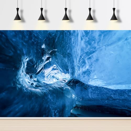 Glacial Ice Cave Aquarium Background Abstract Blue Ice Cave Style Terrarium Background Winter Glacial Caves Fish Tank Background Ice Caves Reptile Tank Enclosure Backgrounds 30x18in - color: Dark Blue, size: 30(W)x18(H)inches/ 75(W)*45cm(H)