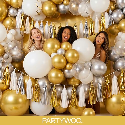 PartyWoo 골드 풍선 140피스 다양한 사이즈 45.7cm(18인치), 30.5cm(12인치), 25.4cm(10인치), 12.7cm(5인치), 12.7cm(5인치), 12.7cm(5인치) 골드 풍선 아치 키트 가랜드, 생일, 결혼 기념일, 베이비 샤워, 졸업 - color: Gold-g101