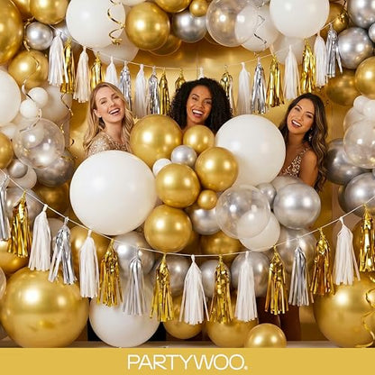 PartyWoo 골드 풍선 140피스 다양한 사이즈 45.7cm(18인치), 30.5cm(12인치), 25.4cm(10인치), 12.7cm(5인치), 12.7cm(5인치), 12.7cm(5인치) 골드 풍선 아치 키트 가랜드, 생일, 결혼 기념일, 베이비 샤워, 졸업 - color: Gold-g101