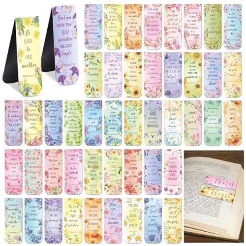 Zonon 48 Pcs Bible Verse Magnetic Bookmarks Christian Flower Style - style: Flower Style