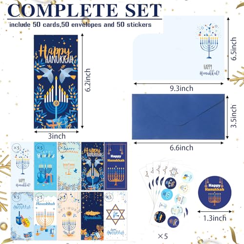 Engrowtic 50 Sets Happy Hanukkah Money Cards with Envelopes Hanukkah Chanukah Gift Card Money Holder Xmas Cards Bulk with Envelopes & Stickers for Friends Family Holidays - style: Hanukkah
