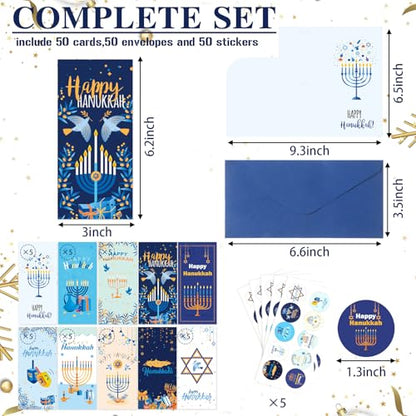 Engrowtic 50 Sets Happy Hanukkah Money Cards with Envelopes Hanukkah Chanukah Gift Card Money Holder Xmas Cards Bulk with Envelopes & Stickers for Friends Family Holidays - style: Hanukkah