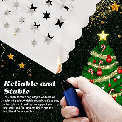 Sabary 50 Sets Luminary Bags with Flameless Tea Lights Outdoor Luminaries LED Lantern Candle Bags for Wedding Birthday Ramadan Christmas Party Decorations Romantic Decor(Star) - style: Star