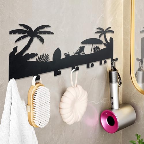 Wall Mounted Metal Key Rack 7 Hooks Heavy Duty Home Entryway Organizer | Wall Key Hanger for Entryways, Hallways, Kitchens - color: Coco