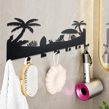 Wall Mounted Metal Key Rack 7 Hooks Heavy Duty Home Entryway Organizer | Wall Key Hanger for Entryways, Hallways, Kitchens - color: Coco