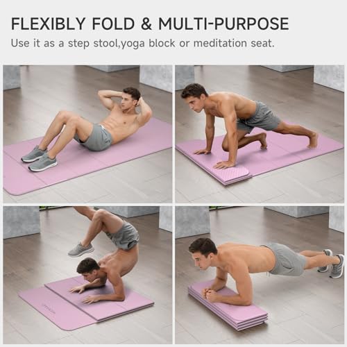 7-Fold Yoga Mat 74"x31" - 0.31 Inch Thick Folding Exercise Mat, Extra Wide Non-Slip POE Mat for Travel, Storage, Yoga, Pilates, Meditation & Home Gym, Lightweight & Portable - color: Taro Purple